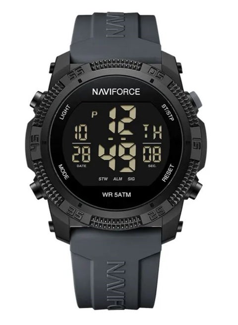 ساعة يد رقمية LCD متعددة الوظائف بحزام سيليكا من Fumed للرجال NF7104 B/GY