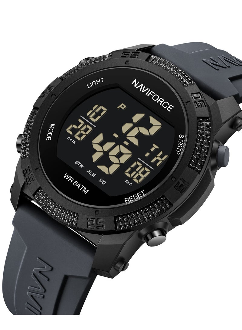 Fumed Silica Strap Multifunctional Digital LCD Wrist Watch For Men NF7104 B/GY