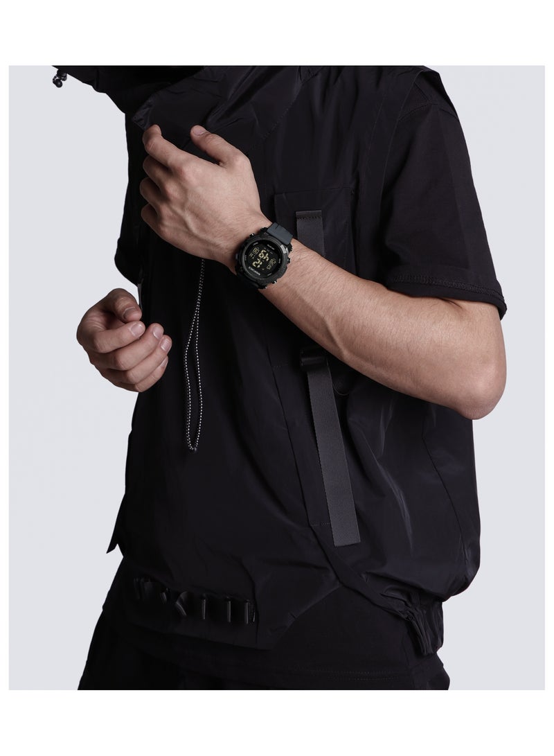 Fumed Silica Strap Multifunctional Digital LCD Wrist Watch For Men NF7104 B/GY