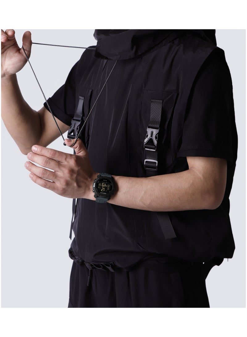Fumed Silica Strap Multifunctional Digital LCD Wrist Watch For Men NF7104 B/GY