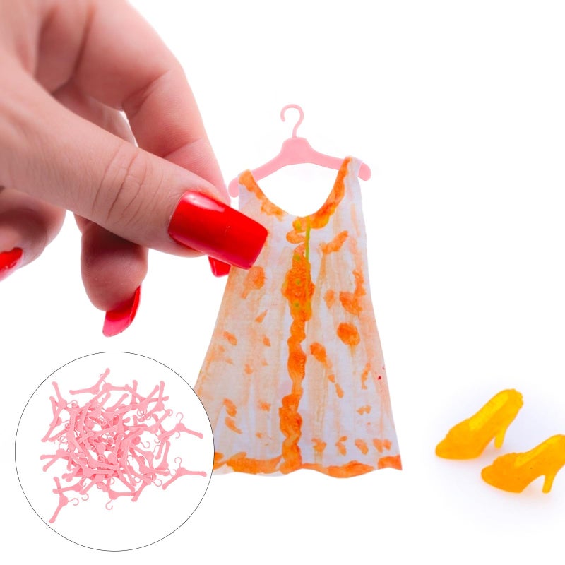 Pink Plastic Doll Clothes Hangers With Non Slip Clips 50 Pieces Space Saving Wardrobe Accessories - Image 4