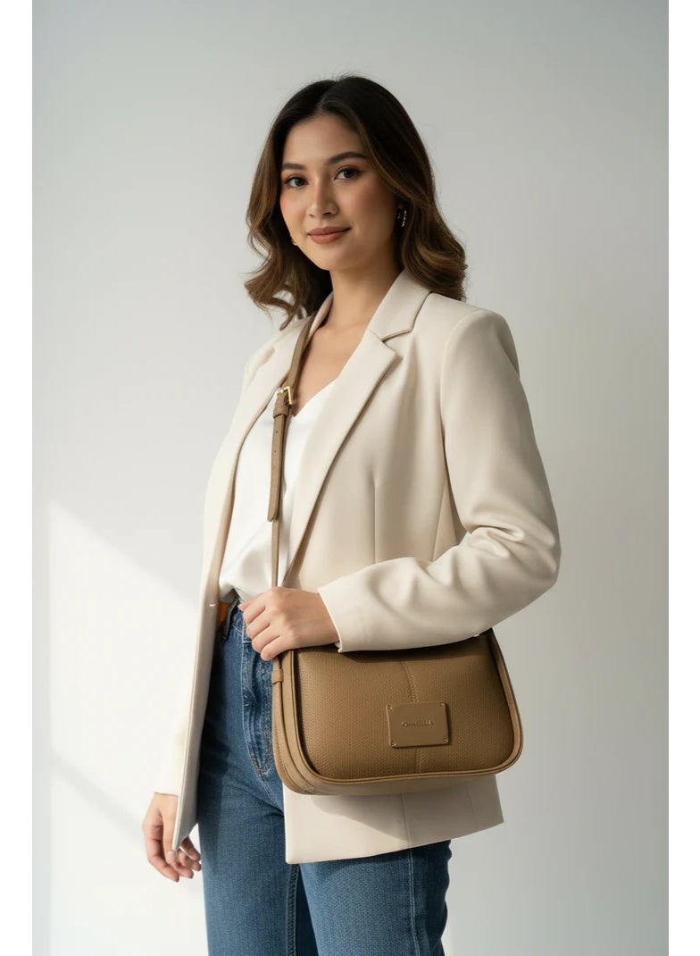 Chrisbella Taupe Olive Brown Luxury Shoulder Bag with Adjustable Sling & Matching Wallet – Elegant Textured Hobo Bag for Women - Image 4