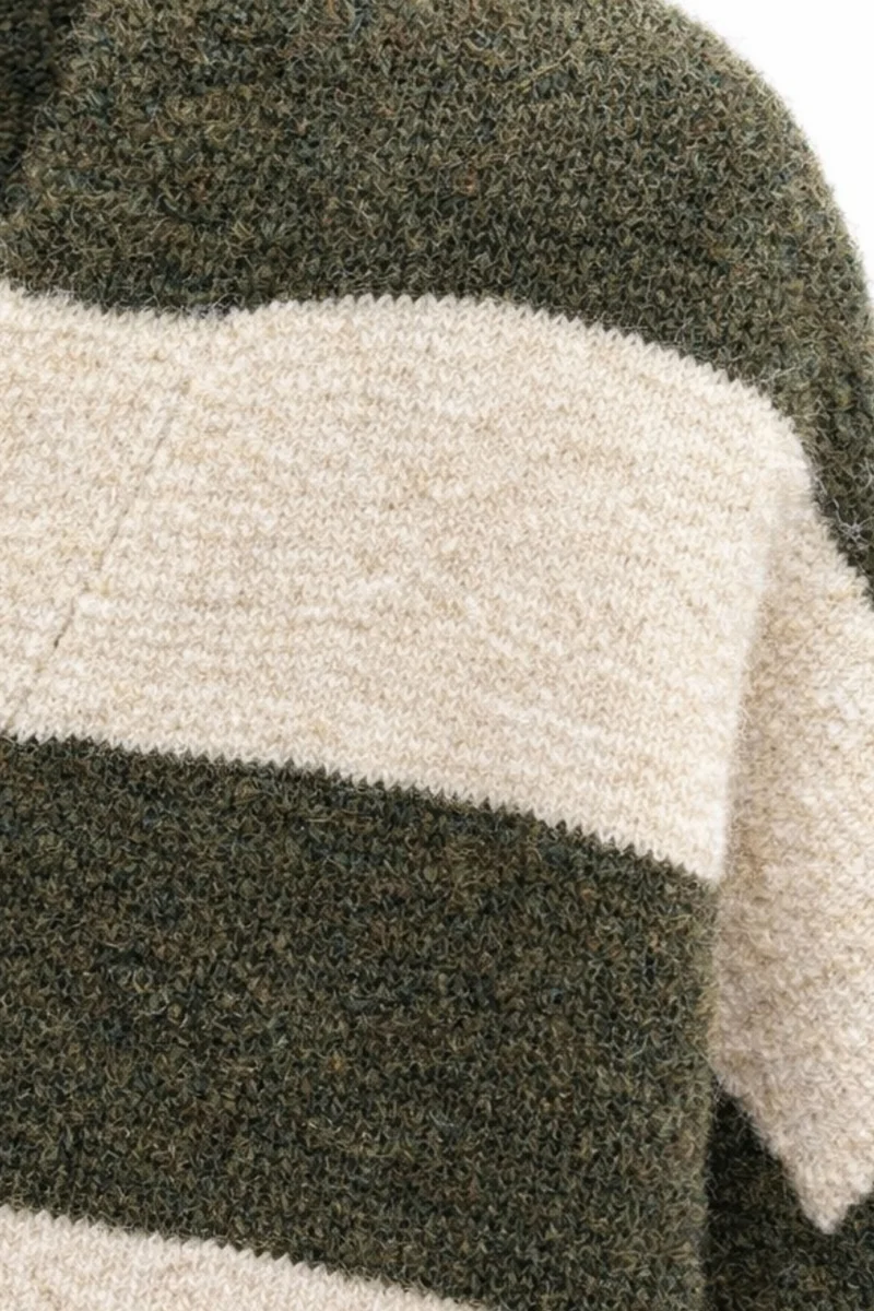 Mixray Striped V-Neck Button-Front Knit Cardigan