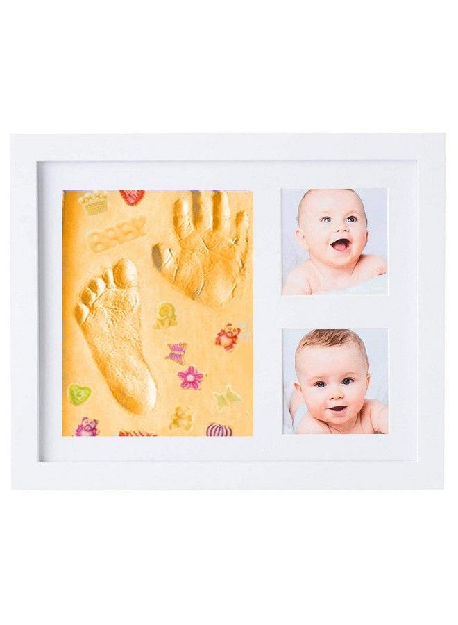 BABIES BLOOM Baby Clay Handprint & Footprint Photo Frame For Newborn Girls And Boys ; Perfect For New Baby Baby Imprint Frame (White;Orange With Decor)  - Image 2