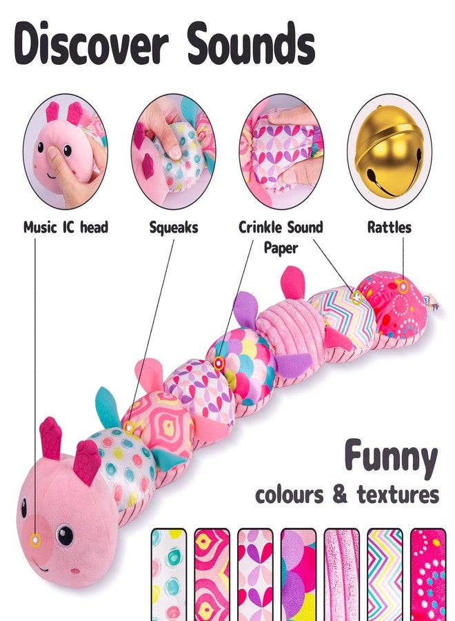 Sumobaby Infant Baby Musical Stuffed Animal Activity Soft Toys with Multi-Sensory Crinkle, Rattle and Textures, for Tummy Time Newborn 0-3-6-12 Months Girls, Caterpillar, Pink - Image 3