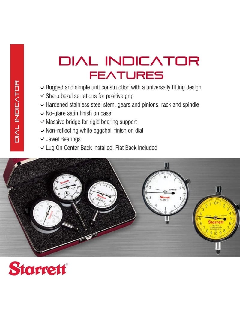 Starrett Starrett 25 Series Dial Indicator with Jewel Bearings and LugOnCenter Back  White Face 0025 Range 050 Balanced Dial 0001 Graduations  25111J  - Image 2