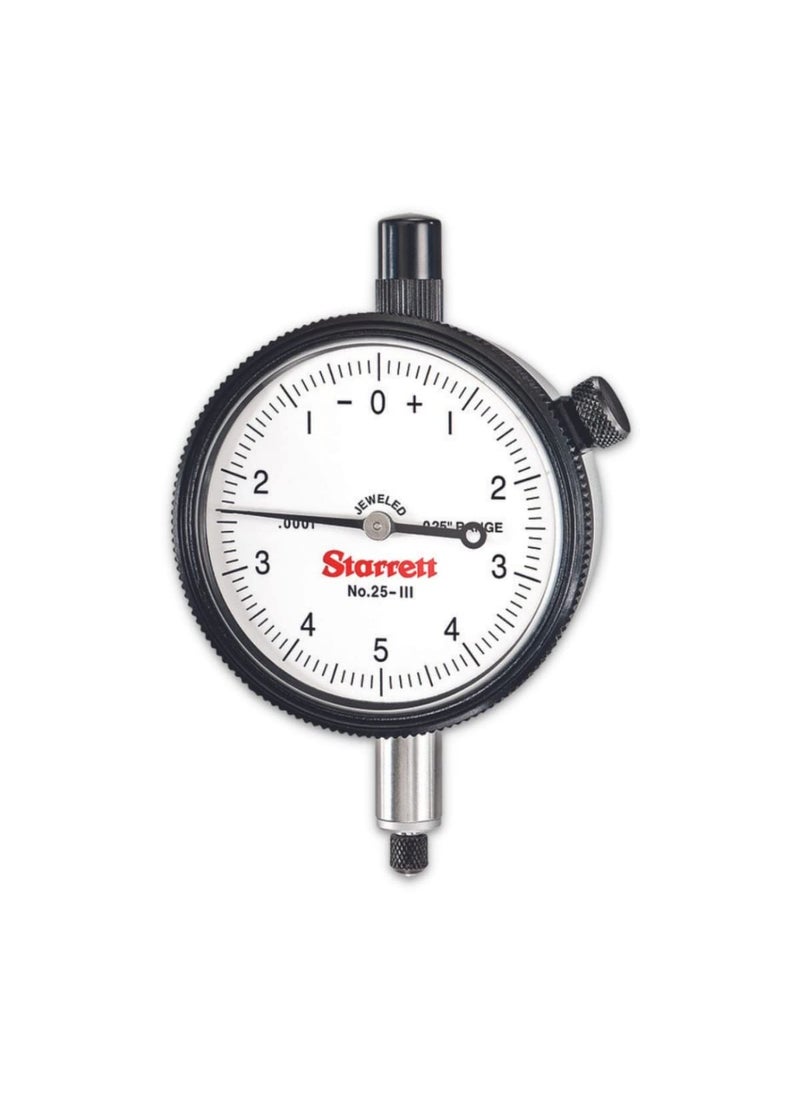 Starrett Starrett 25 Series Dial Indicator with Jewel Bearings and LugOnCenter Back  White Face 0025 Range 050 Balanced Dial 0001 Graduations  25111J  - Image 1