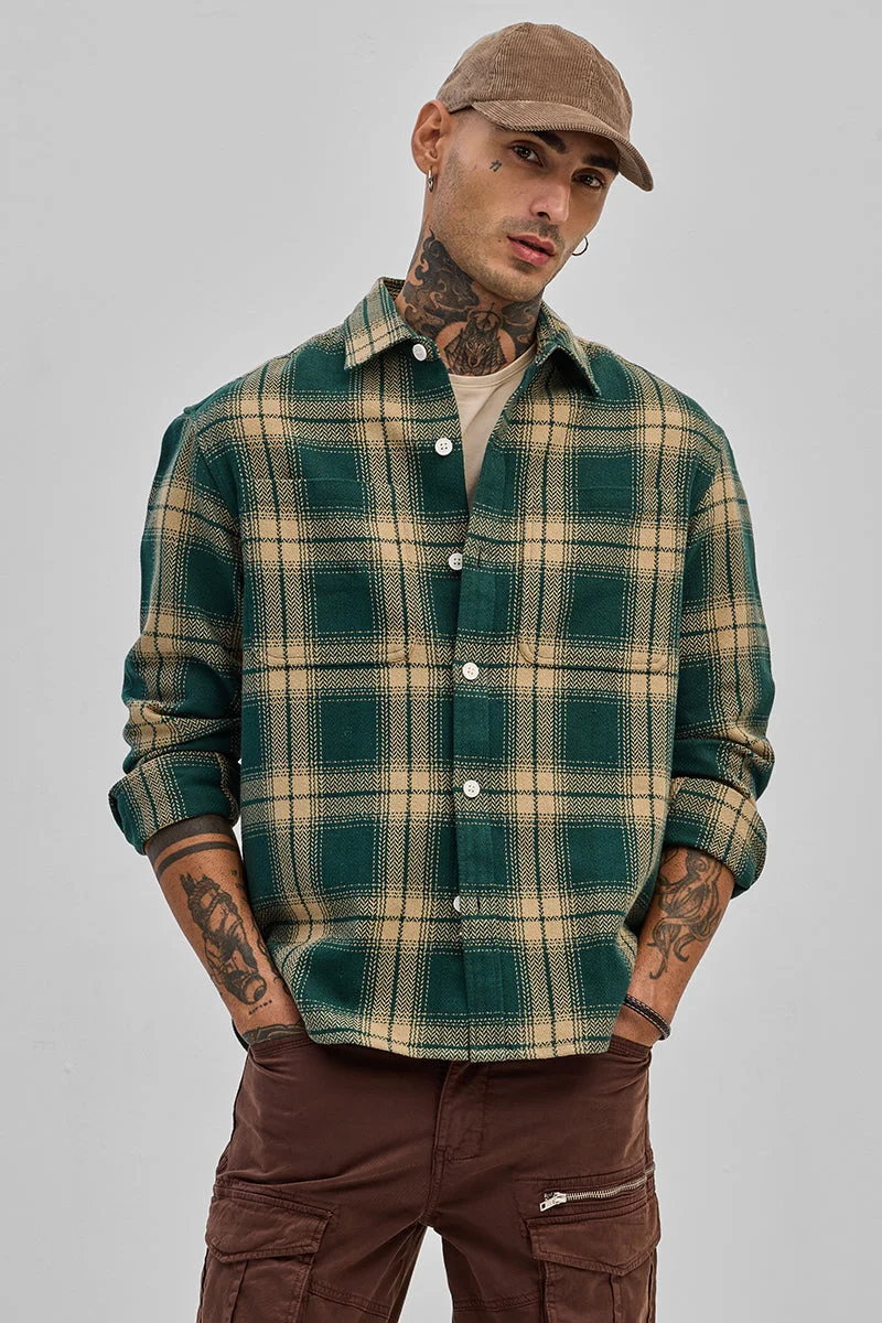 SNITCH Dark Green Flannel Checks Overshirt