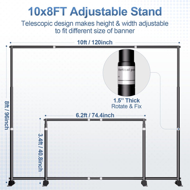 Qoolfoto 10 x 8FT Backdrop Banner Stand, Heavy Duty Adjustable Photo Background Support Frame Kit, Step and Repeat Stand for Photo Booth, Parties, Exhibition, Trade Show, Wedding - Image 2
