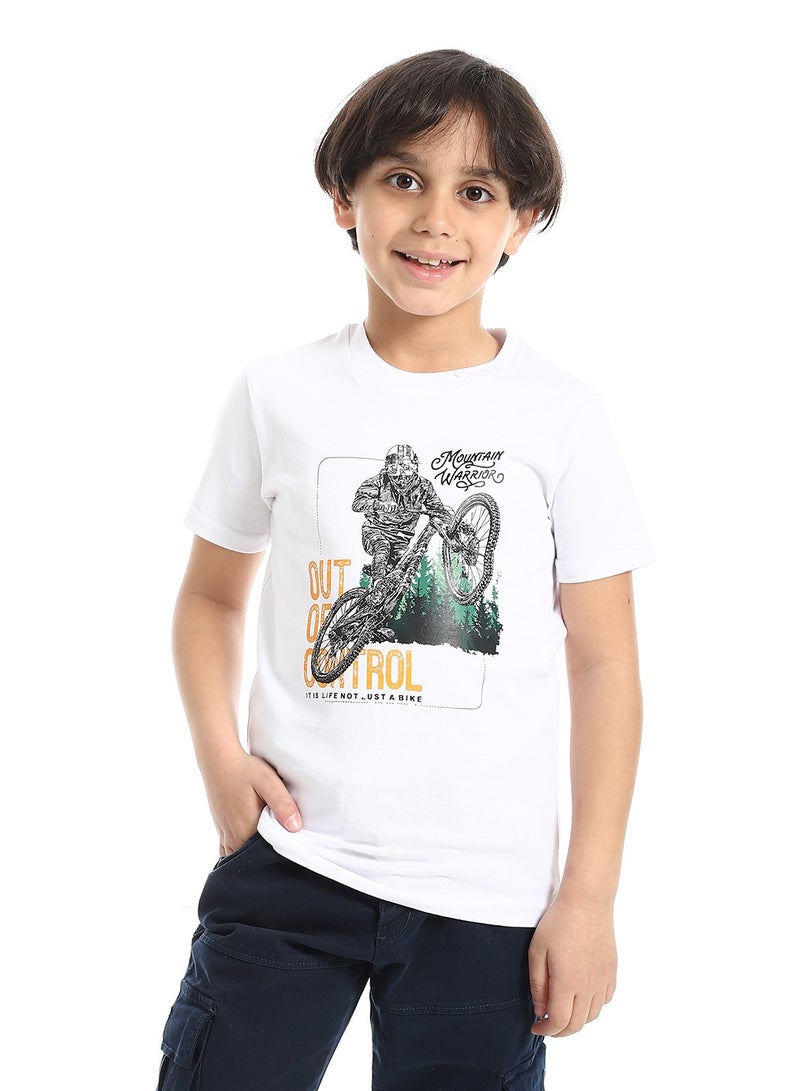 Round Neck Printed Short Sleeve Boy T-shirt_Off White