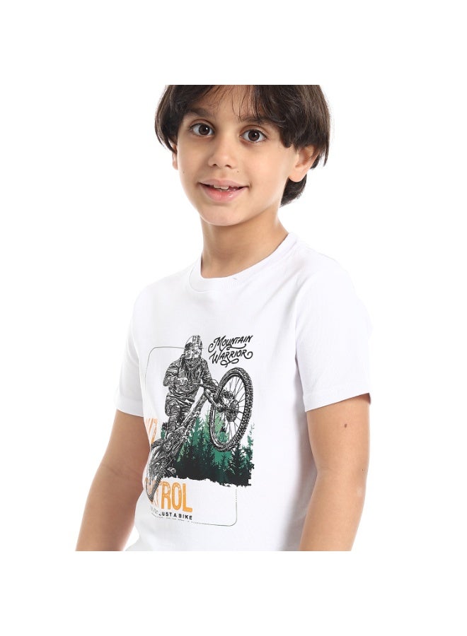 Round Neck Printed Short Sleeve Boy T-shirt_Off White