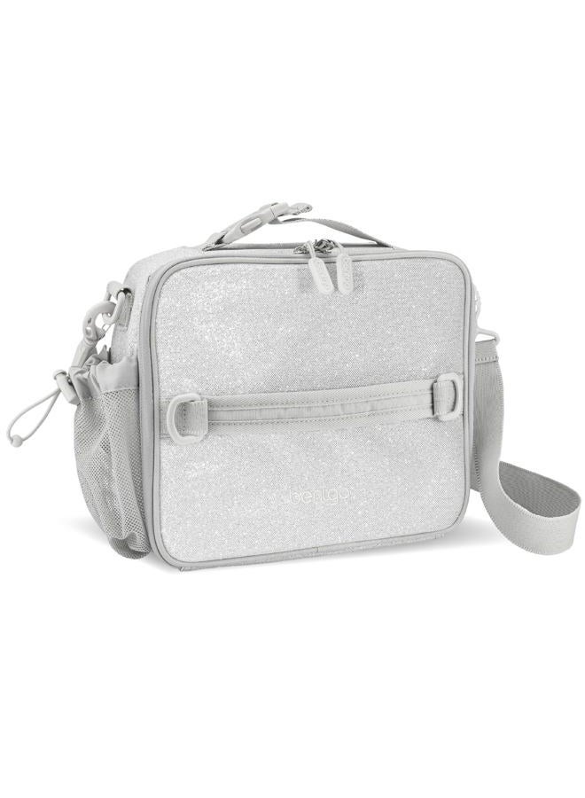 Bentgo ® Kids Lunch Bag - Glitter Designed Insulated Lunch Bag for Kids 3+; Holds Lunch Box, Water Bottle & Snacks; Easy to Clean, Water Resistant, & Zip Pockets (Glitter Edition - Silver) - Image 1