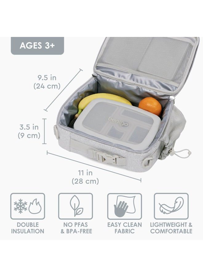 Bentgo ® Kids Lunch Bag - Glitter Designed Insulated Lunch Bag for Kids 3+; Holds Lunch Box, Water Bottle & Snacks; Easy to Clean, Water Resistant, & Zip Pockets (Glitter Edition - Silver) - Image 3