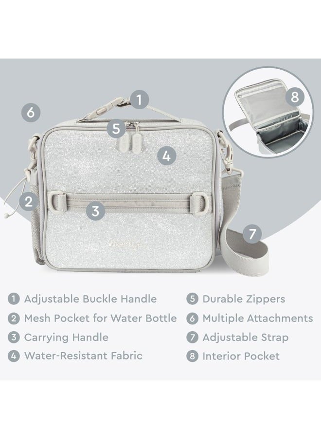 Bentgo ® Kids Lunch Bag - Glitter Designed Insulated Lunch Bag for Kids 3+; Holds Lunch Box, Water Bottle & Snacks; Easy to Clean, Water Resistant, & Zip Pockets (Glitter Edition - Silver) - Image 5