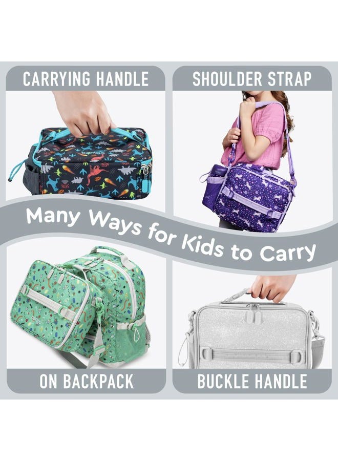 Bentgo ® Kids Lunch Bag - Glitter Designed Insulated Lunch Bag for Kids 3+; Holds Lunch Box, Water Bottle & Snacks; Easy to Clean, Water Resistant, & Zip Pockets (Glitter Edition - Silver) - Image 4