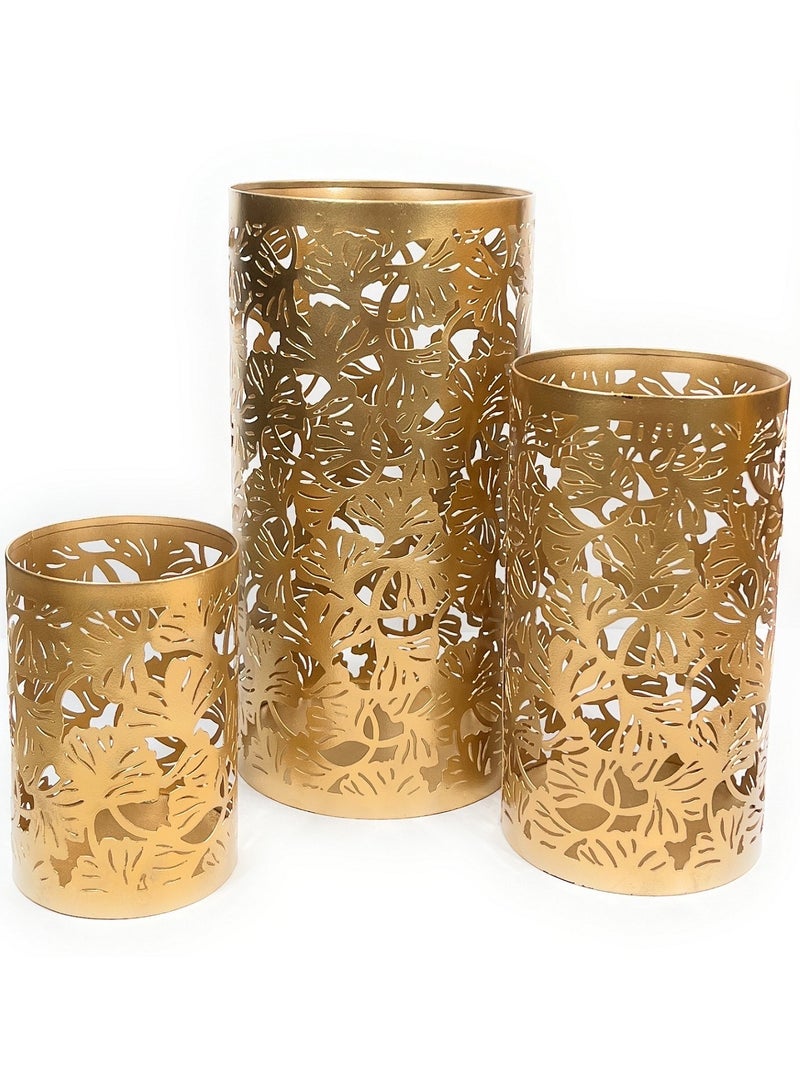 Souq DESIGNS Candle Holder Arabic- Set of 3 Metal Candle Holders for Ramadan Lanterns, Indoor & Outdoor Use Golden - Image 5