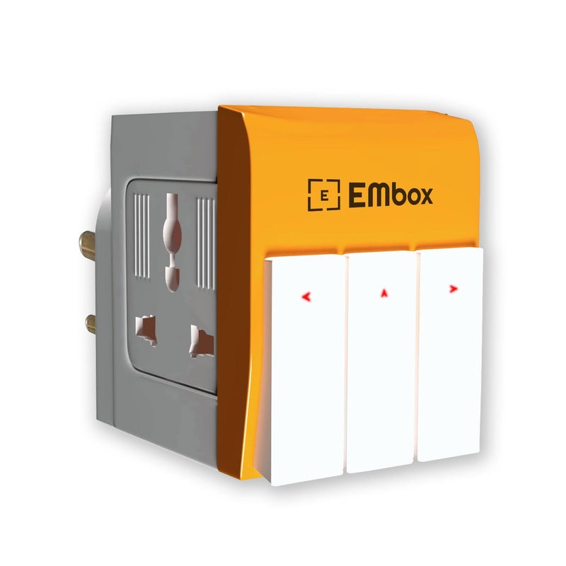 EMBOX محول متعدد 3 دبابيس مع مفتاح فردي مقبس 3 دبابيس مع غطاء أمان واقي من الارتفاعات محمي بالفيوز محول 3 طرق للمنزل والمكتب والسفر-5A-250V، عبوة من 1 برتقالي - Image 1