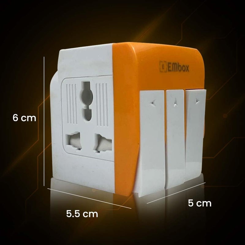EMBOX محول متعدد 3 دبابيس مع مفتاح فردي مقبس 3 دبابيس مع غطاء أمان واقي من الارتفاعات محمي بالفيوز محول 3 طرق للمنزل والمكتب والسفر-5A-250V، عبوة من 1 برتقالي - Image 4