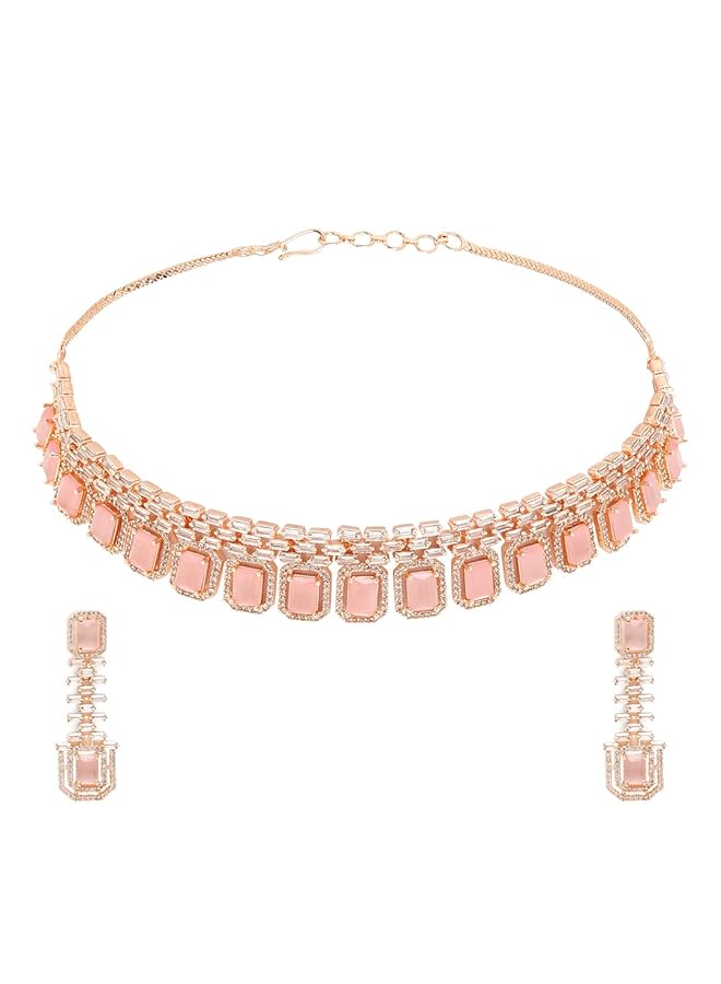 YouBella Jewelery Celebrity Inspired Premium Jewelery Necklace Set With Earrings For Girls And Women Rose Gold - Image 1