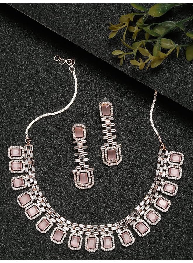 YouBella Jewelery Celebrity Inspired Premium Jewelery Necklace Set With Earrings For Girls And Women Rose Gold - Image 2