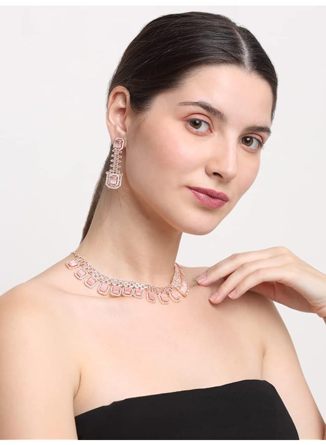 YouBella Jewelery Celebrity Inspired Premium Jewelery Necklace Set With Earrings For Girls And Women Rose Gold - Image 3