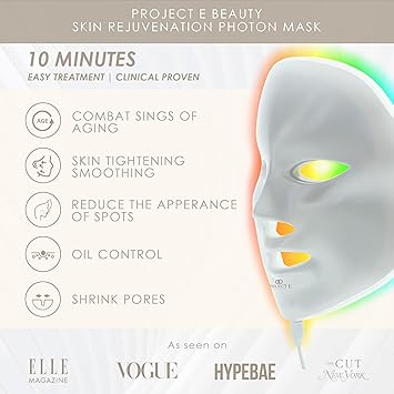 Project E Beauty Project E Beauty Skin Rejuvenation Photon Device 7 Color LED Photon Light Therapy Treatment Antiaging Acne Spot Scar Removal Smooth Wrinkles Fine Lines Tightening Facial Skin Care - Image 2