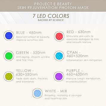 Project E Beauty Project E Beauty Skin Rejuvenation Photon Device 7 Color LED Photon Light Therapy Treatment Antiaging Acne Spot Scar Removal Smooth Wrinkles Fine Lines Tightening Facial Skin Care - Image 4