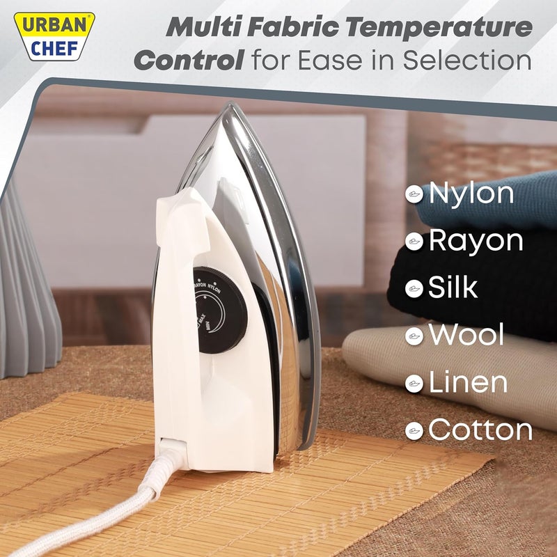 Urban Chef Iron Press 1 Year Warranty 1000 Watt Iron Box Press Iron Electric Iron Dry Iron Iron for Clothes Press for Clothes Light Weight NonStick Coated Heavy Sole Plate White Black - Image 3