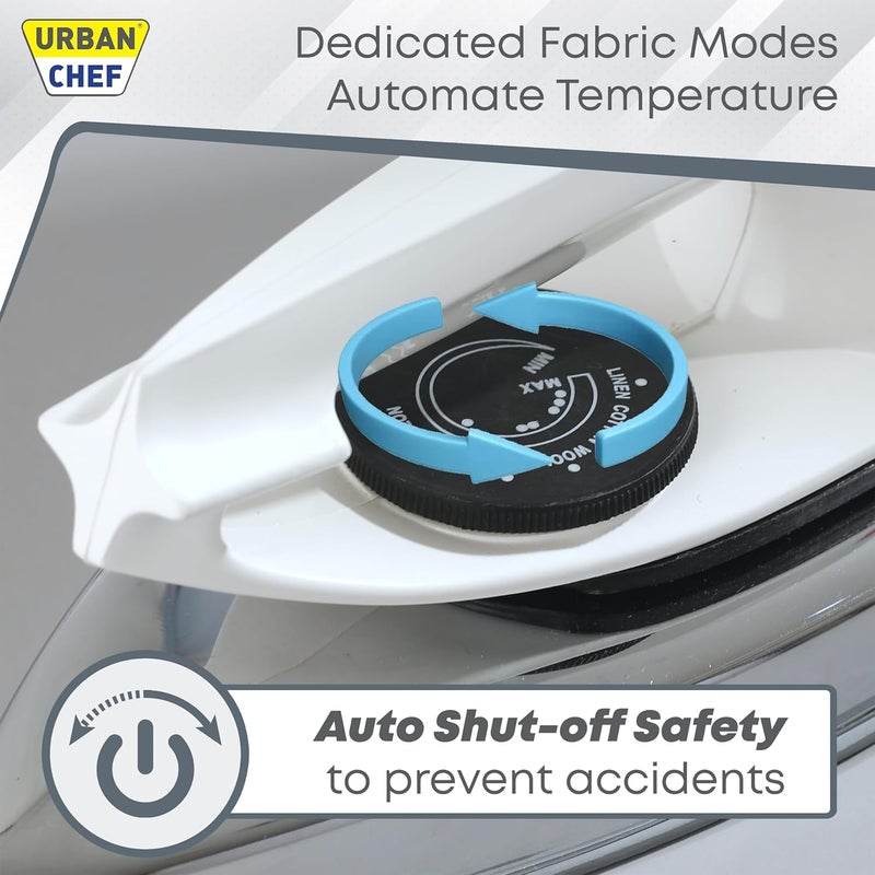Urban Chef Iron Press 1 Year Warranty 1000 Watt Iron Box Press Iron Electric Iron Dry Iron Iron for Clothes Press for Clothes Light Weight NonStick Coated Heavy Sole Plate White Black - Image 5