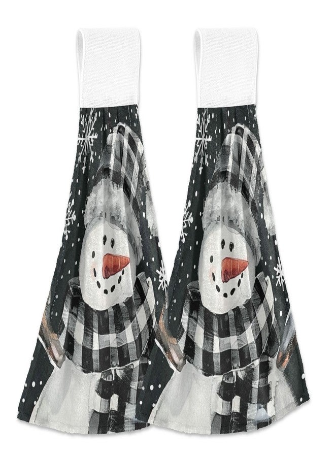 Boccsty White Snowman Winter Fingertip Bath Towels 2 Pcs Christmas Buffalo Plaid Hanging Kitchen Hand Towel Absorbent Dish Cloths for Bathroom Farmhouse Tabletop Home Decor - Image 1