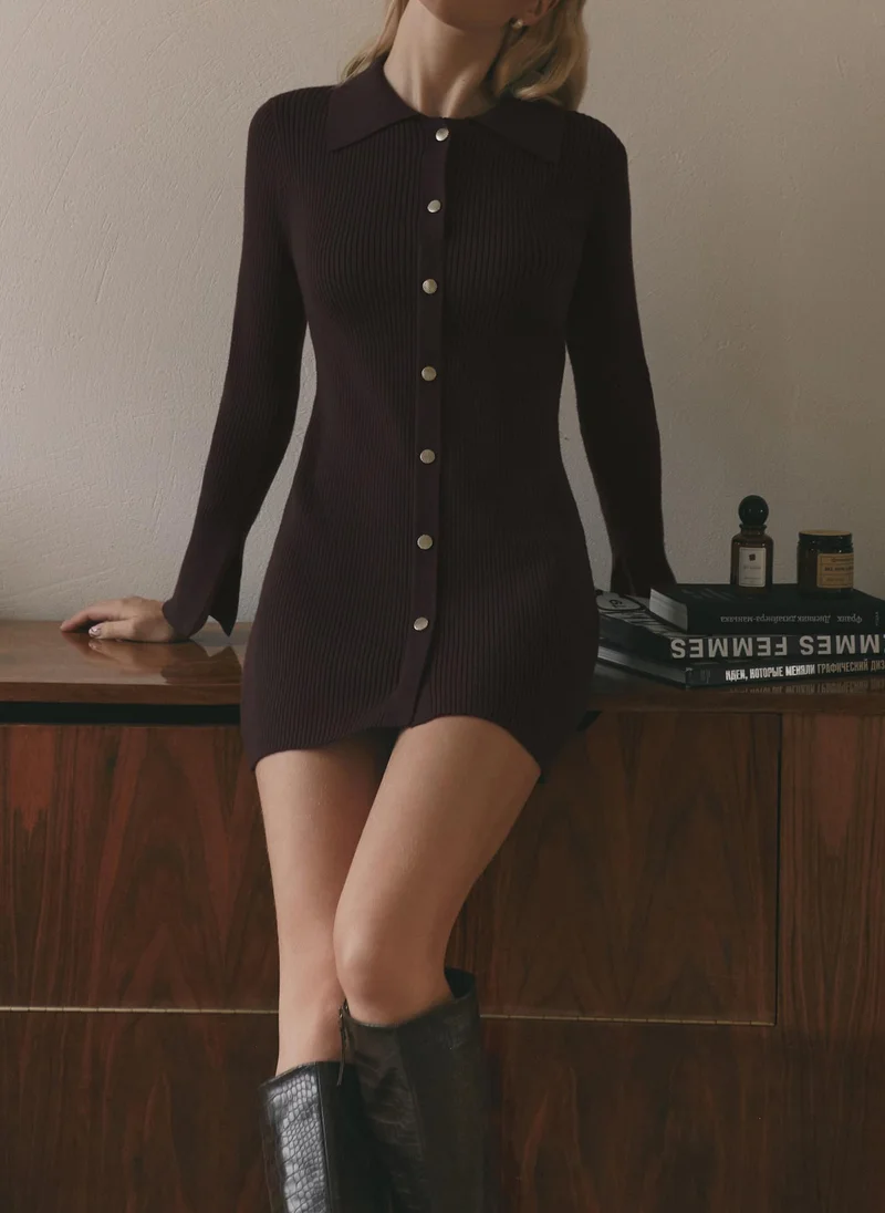 Lichi Mini dress in rib-knit jersey with button fastening