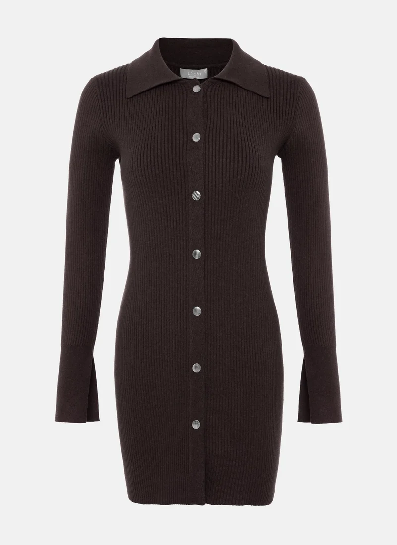 Lichi Mini dress in rib-knit jersey with button fastening
