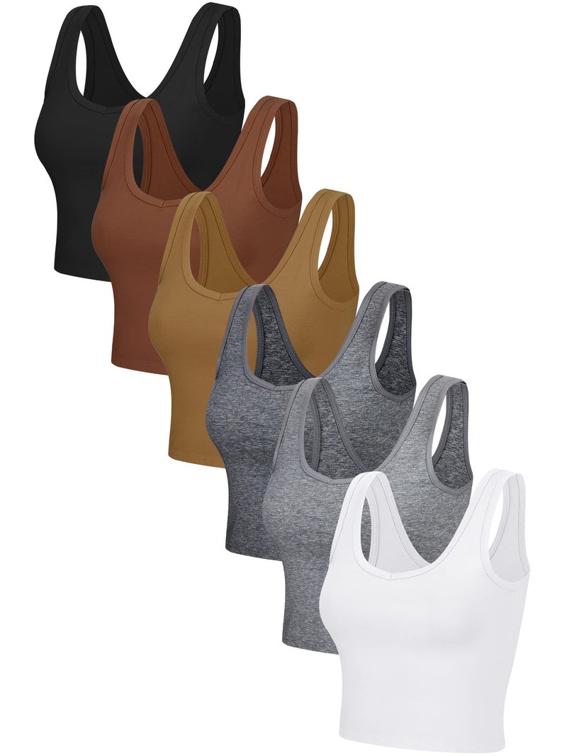 Geyoga 6 Pieces Women Basic Crop Tank Tops Sleeveless Sports Crop Top(Large,Retro Color) - Image 4