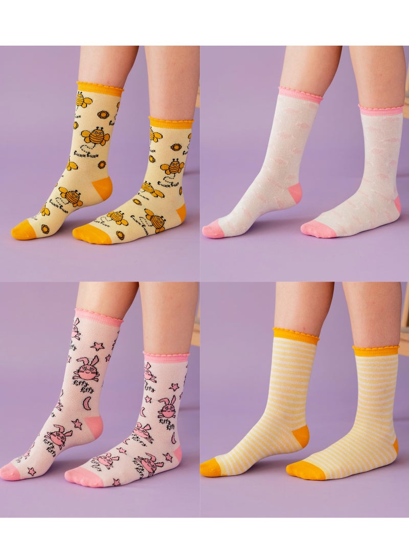 Milk & Moo 4 Pair Women Socks Combo, Ankle Socks For Women, Women’s Crew Socks, Cotton Ultra Soft Breathable, Print Socks Pack EU 36-41  - Image 1