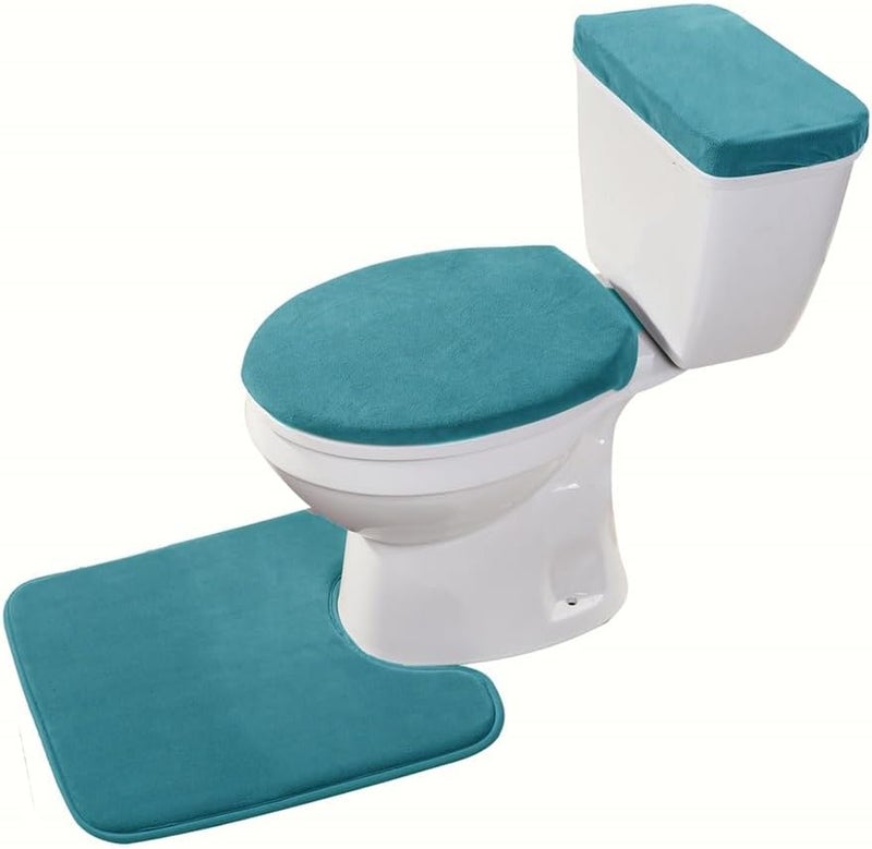 Madeals Memory Foam Toilet Mat and lid Cover Set with Toilet Tank Cover 3 Piece Toilet Set Teal - Image 1