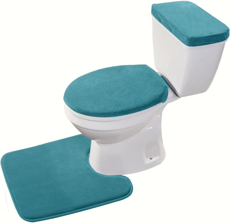 Madeals Memory Foam Toilet Mat and lid Cover Set with Toilet Tank Cover 3 Piece Toilet Set Teal - Image 2