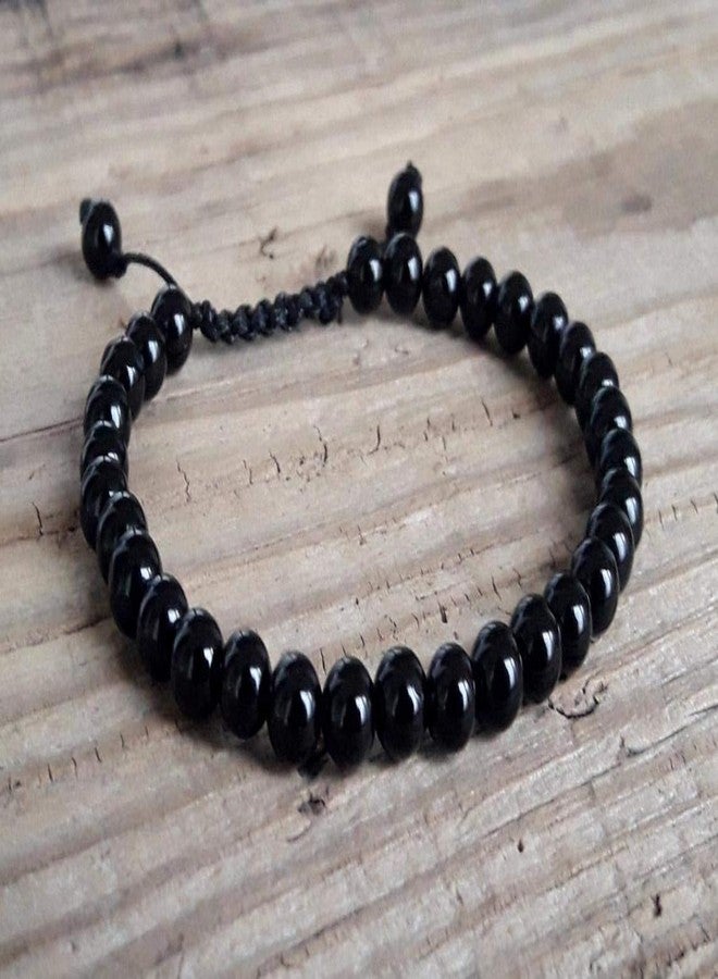 IS4A BLACK AGATE STONE EVIL EYE BRACELET OF PROTECTION BRACELET HELPS RELEASING NEGATIVITY (Black, 6 mm) - Image 2