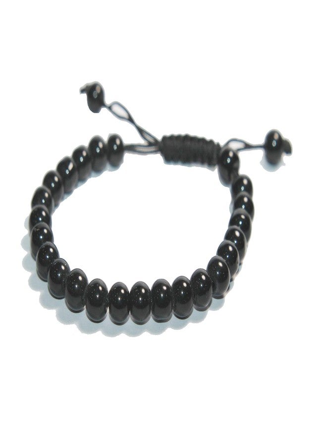 IS4A BLACK AGATE STONE EVIL EYE BRACELET OF PROTECTION BRACELET HELPS RELEASING NEGATIVITY (Black, 6 mm) - Image 1