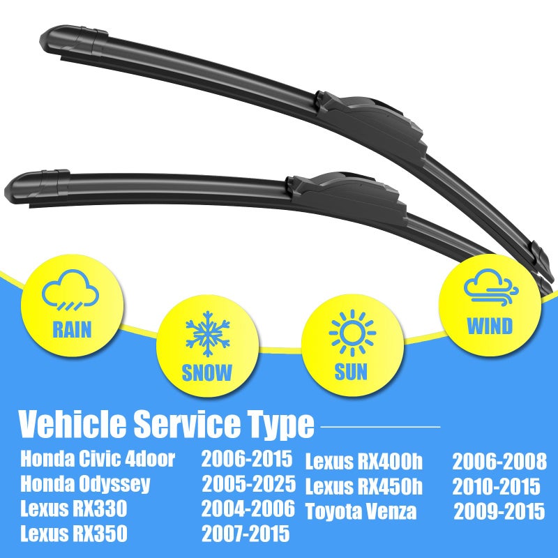 Gavimnal 2622 Silicone Wiper Blades Replacement For Toyota Venza 20092015 Honda Civic 4door 20062015 Odyssey 20052025 Lexus RX350 20072015AllSeason Front Windshield Wiper BladesSet of 2 - Image 4