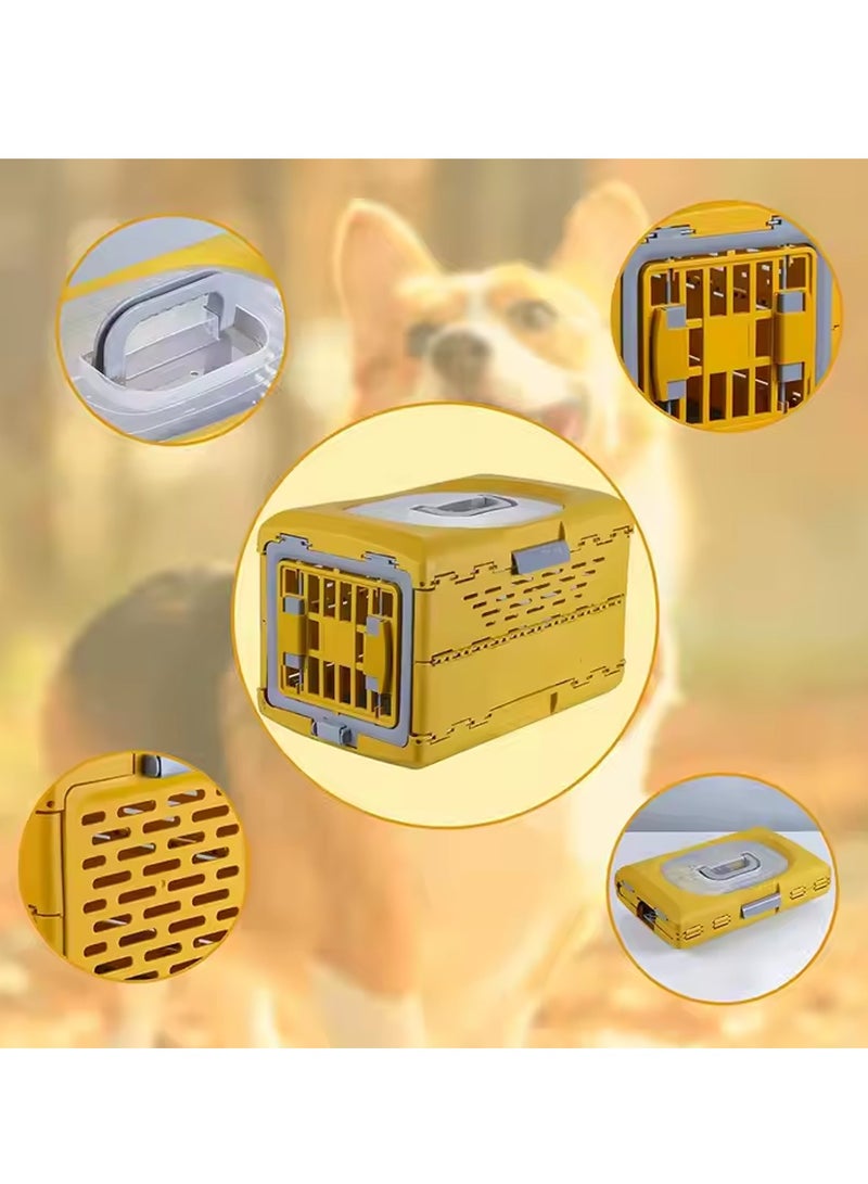 قفص محمول للكلاب والقطط قابل للطي - قفص صغير لحمل الحيوانات الأليفة، أصفر (48 × 30 × 32 سم) - Image 3