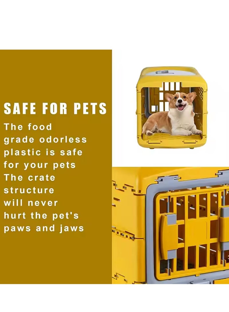 قفص محمول للكلاب والقطط قابل للطي - قفص صغير لحمل الحيوانات الأليفة، أصفر (48 × 30 × 32 سم) - Image 2