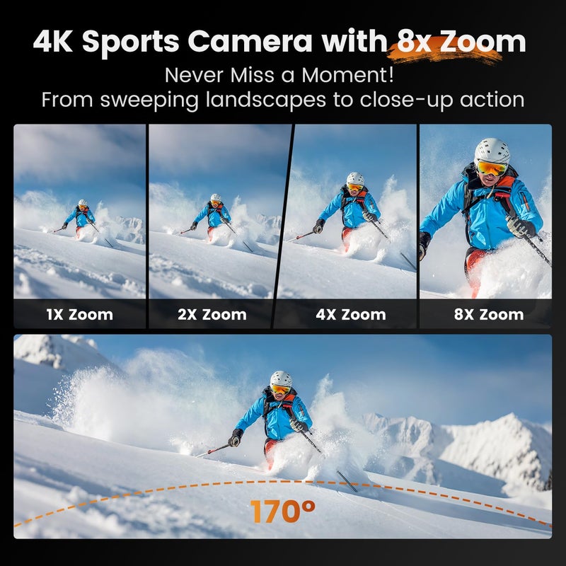 Yolansin Action Camera 4K60fps Underwater - IPX7 10M Waterproof Action Cameras, 48MP Touchscreen Sports Camera with 6-Axis Stabilization, 8X Zoom WiFi Camera for Diving, Cycling, Outdoor Sports - Image 4