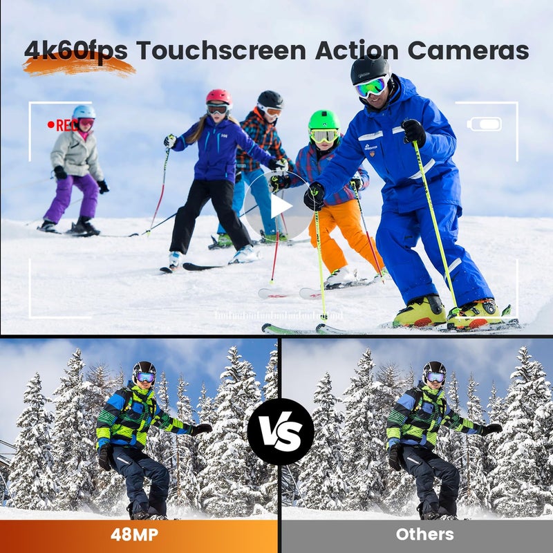Yolansin Action Camera 4K60fps Underwater - IPX7 10M Waterproof Action Cameras, 48MP Touchscreen Sports Camera with 6-Axis Stabilization, 8X Zoom WiFi Camera for Diving, Cycling, Outdoor Sports - Image 2