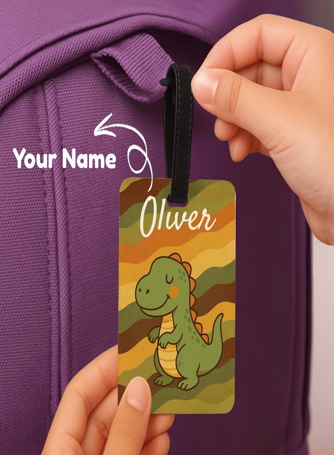 Kidzook Personalized Name Bag Tag | Custom Luggage Tag for Kids & Adults - PVC Luggage Tag for Travel, School, Office, Camping | Dino Theme Design with Silicone Strap (Pack of 1) - Image 2