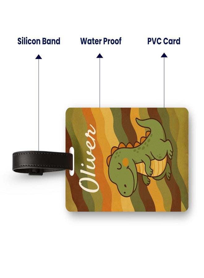 Kidzook Personalized Name Bag Tag | Custom Luggage Tag for Kids & Adults - PVC Luggage Tag for Travel, School, Office, Camping | Dino Theme Design with Silicone Strap (Pack of 1) - Image 3