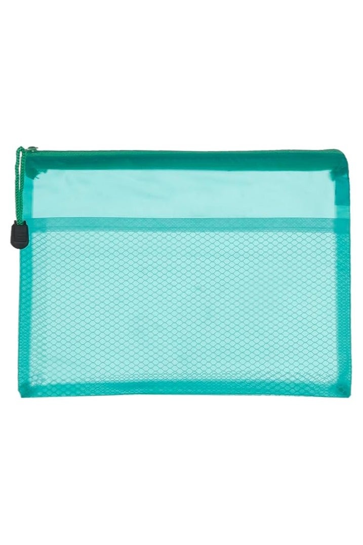 حافظة ملفات بلاستيكية A4 – لون أخضر، تصميم شبكي شفاف، بسحاب محكم الإغلاق، متعددة الاستخدامات للتخزين والتنظيم - Image 1