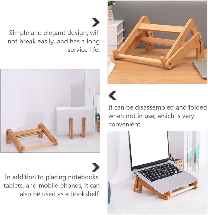 Wooden Laptop Holder Adjustable Stand for 13-15.6 Inch Laptops with Cooling Design Height-Enhancing Computer Stand for Home and Office Use - Image 3