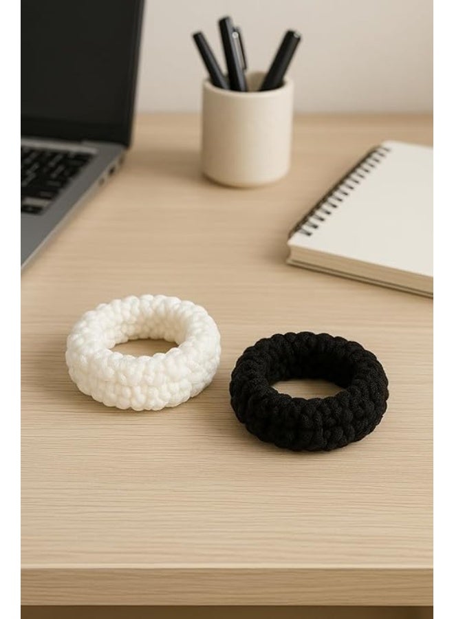 6 Pcs Soft Pony Holders, Elastics Hair Bands for Thick or Curly Hair for Women and Girls, Fancy Hair Ties – Black & White - Image 2