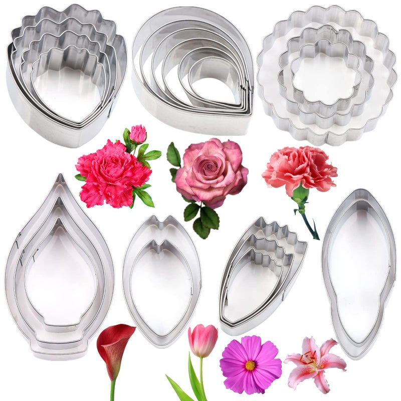 7set Stainless Steel Gum Paste Flower Cutter Flower Petals Cutter Fondant Sugar Paste Cutter Molds Cookie DIY Making Tools for Wedding Birthday Cake Decorating Tools