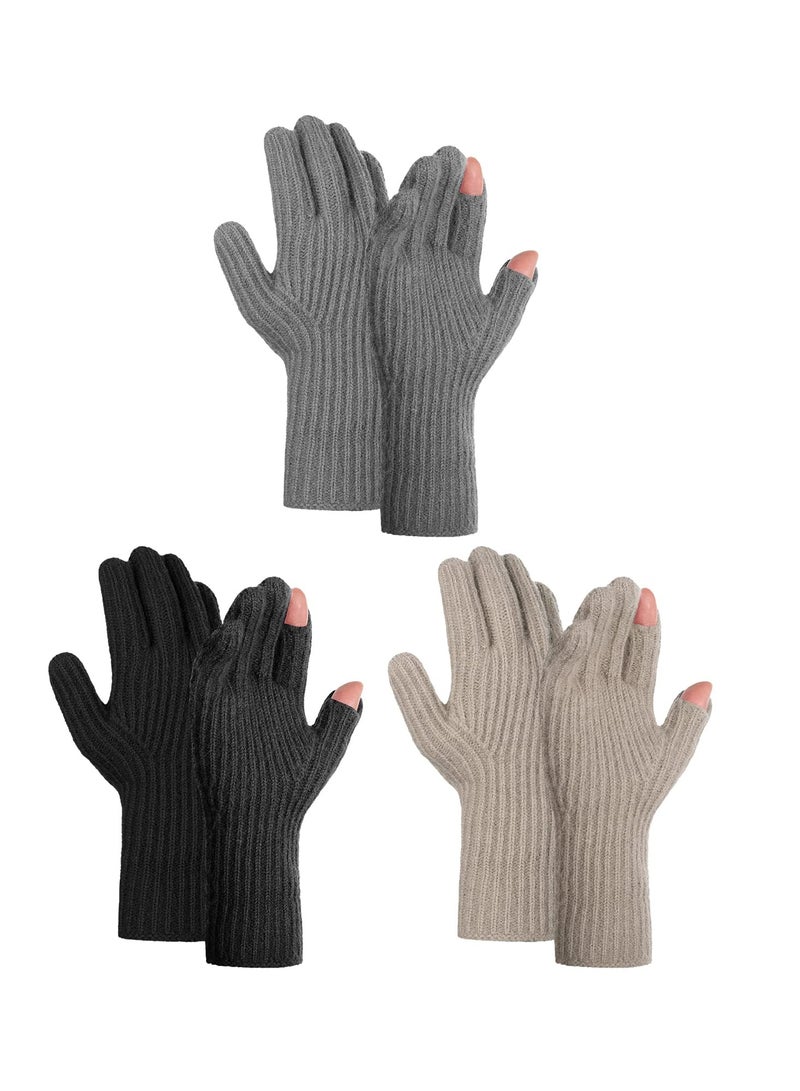 3-Pack Winter Touch Screen Knit Gloves for Men & Women, Warm & Soft Outdoor Texting Gloves with Elastic Lining - Image 1